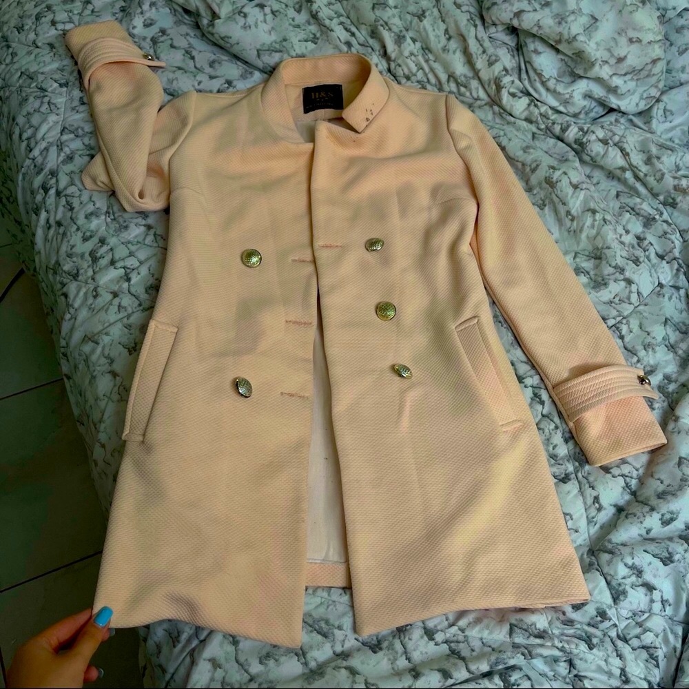 Baby pink padded shoulders trench coat